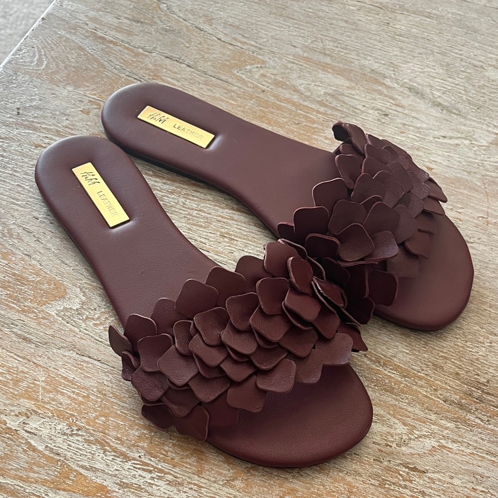 Maroon Leather floral sandals
